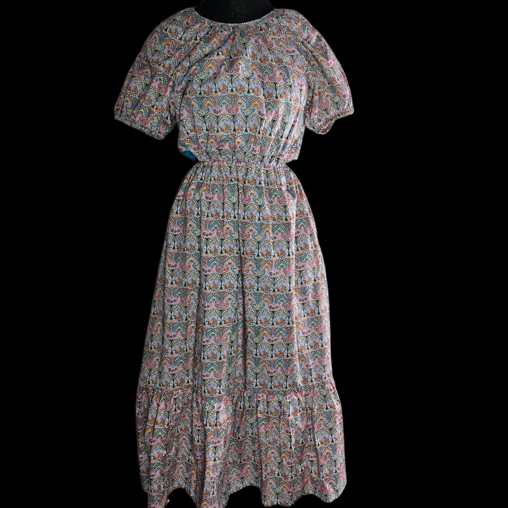 J Crew Liberty Midi Dress Blue Floral Side Cutout Organic Cotton Giorgia Duke 6